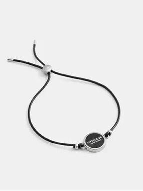 Coach Enamel Bottle Cap Black Leather Adjustable Bracelet